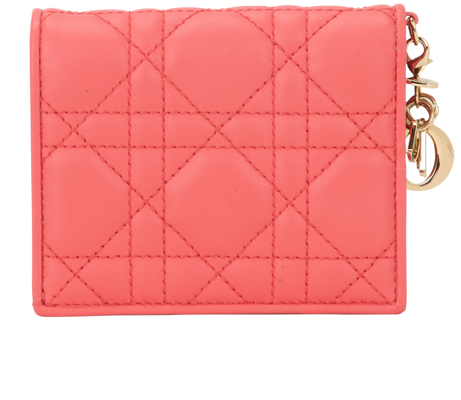 Christian Dior Mini Lady Dior Gardenia Wallet, &pound;250, Accessories, Orange/Red, Lambskin Leather, Back view